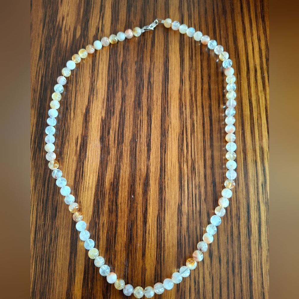 Necklace Citrine 6mm Natural Stone Beads 20" Sterling Silver Handmade